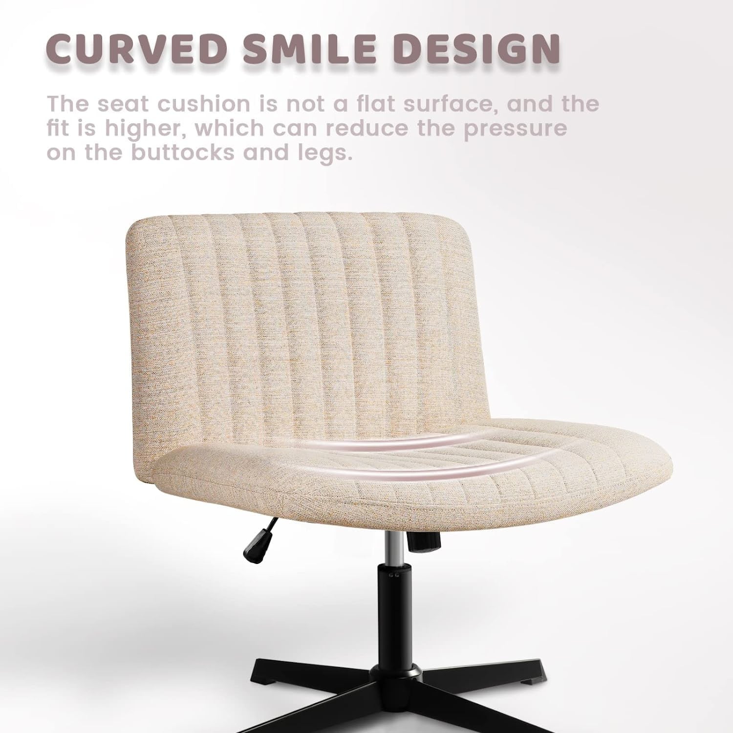 Chaise de bureau BOSSIN Criss Cross sans accoudoirs, sans roulettes, chaise de vanité pivotante moderne rembourrée en tissu