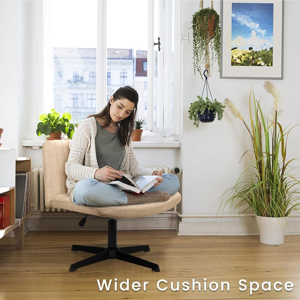 Chaise de bureau BOSSIN Criss Cross sans accoudoirs, sans roulettes, chaise de vanité pivotante moderne rembourrée en tissu