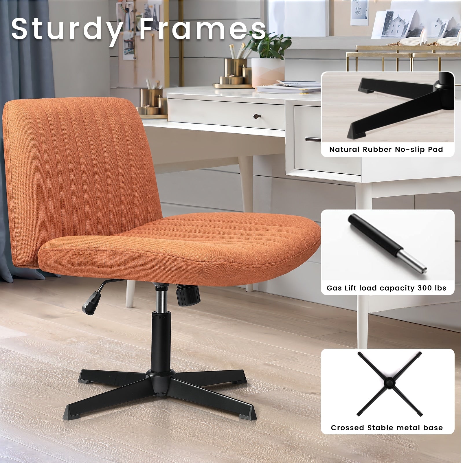 Chaise de bureau BOSSIN Criss Cross sans accoudoirs, sans roulettes, chaise de vanité pivotante moderne rembourrée en tissu