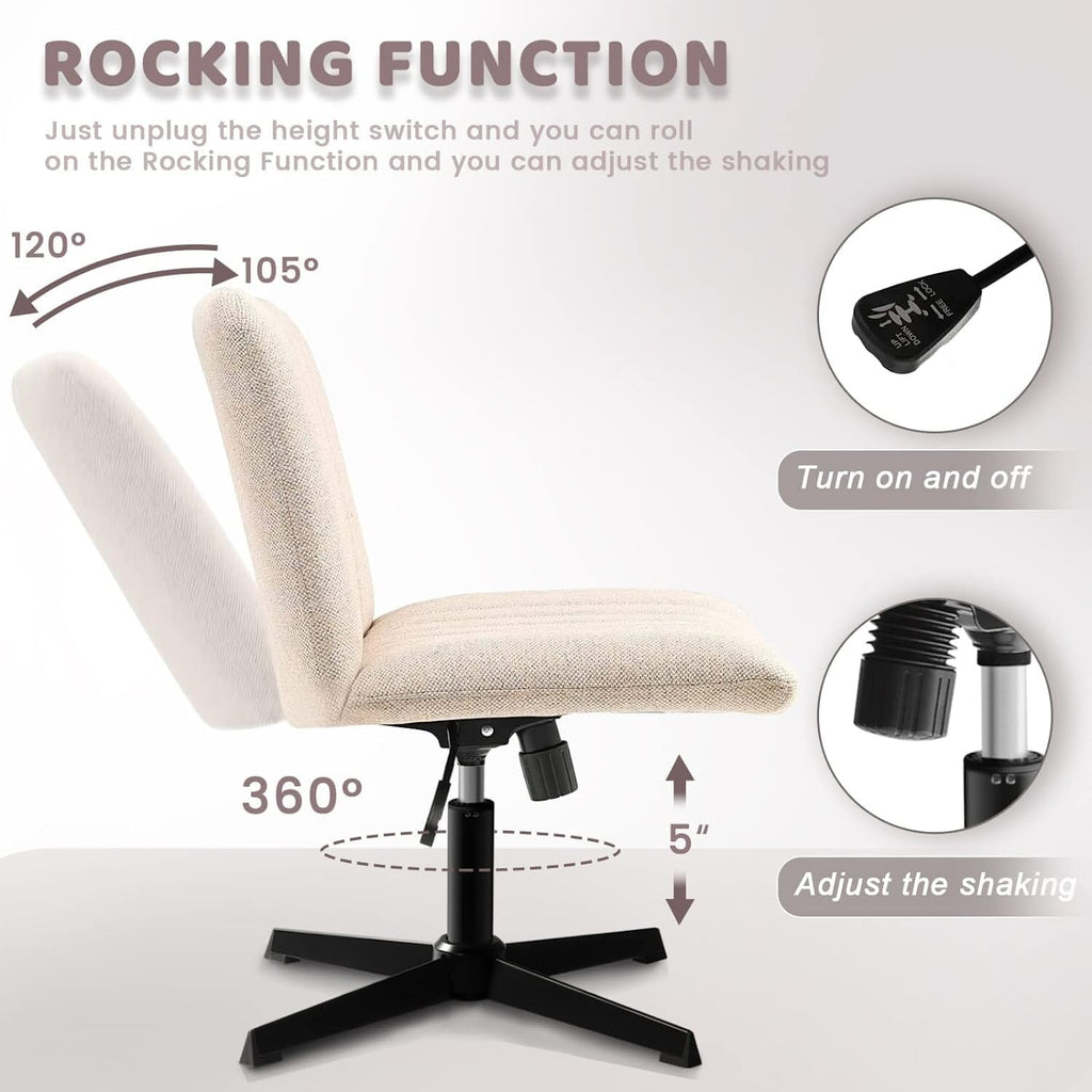 Chaise de bureau BOSSIN Criss Cross sans accoudoirs, sans roulettes, chaise de vanité pivotante moderne rembourrée en tissu
