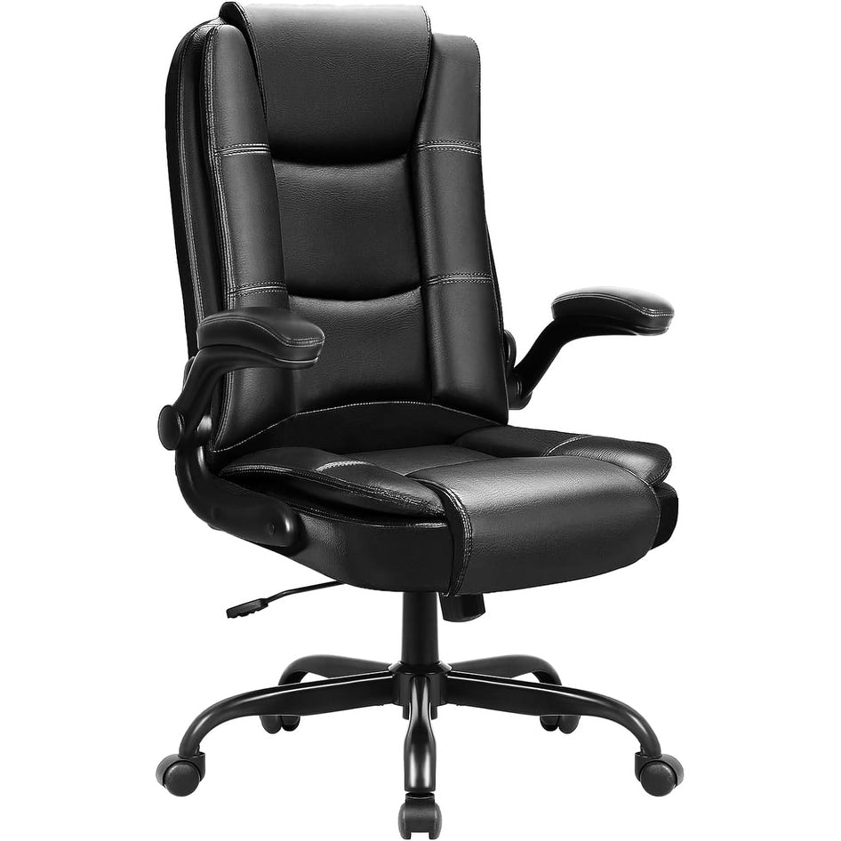 Chaise de bureau ergonomique Bossin pour grandes et grandes tailles, dossier haut, hauteur réglable, en cuir, avec accoudoirs rembourrés et rabattables