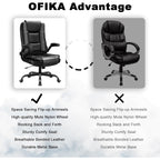 Chaise de bureau ergonomique Bossin pour grandes et grandes tailles, dossier haut, hauteur réglable, en cuir, avec accoudoirs rembourrés et rabattables