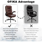 Chaise de bureau ergonomique Bossin pour grandes et grandes tailles, dossier haut, hauteur réglable, en cuir, avec accoudoirs rembourrés et rabattables