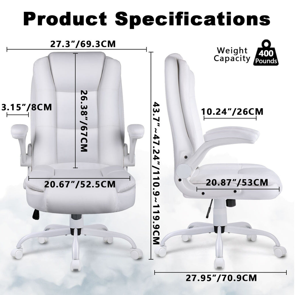 Chaise de bureau ergonomique Bossin pour grandes et grandes tailles, dossier haut, hauteur réglable, en cuir, avec accoudoirs rembourrés et rabattables
