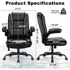 Chaise de bureau ergonomique Bossin pour grandes et grandes tailles, dossier haut, hauteur réglable, en cuir, avec accoudoirs rembourrés et rabattables