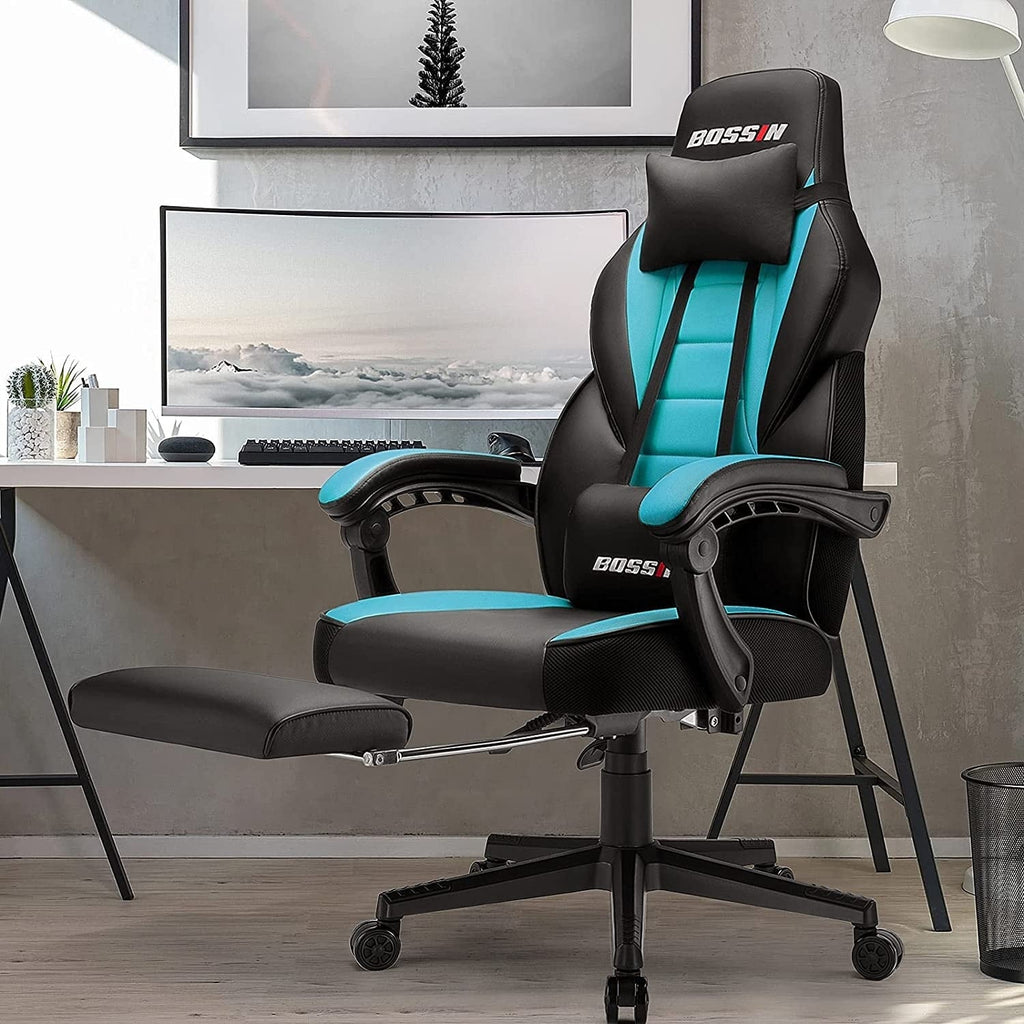 Chaise de jeu de style course BOSSIN, chaise de jeu grande et grande de 300 lb, chaise d'ordinateur à dossier haut
