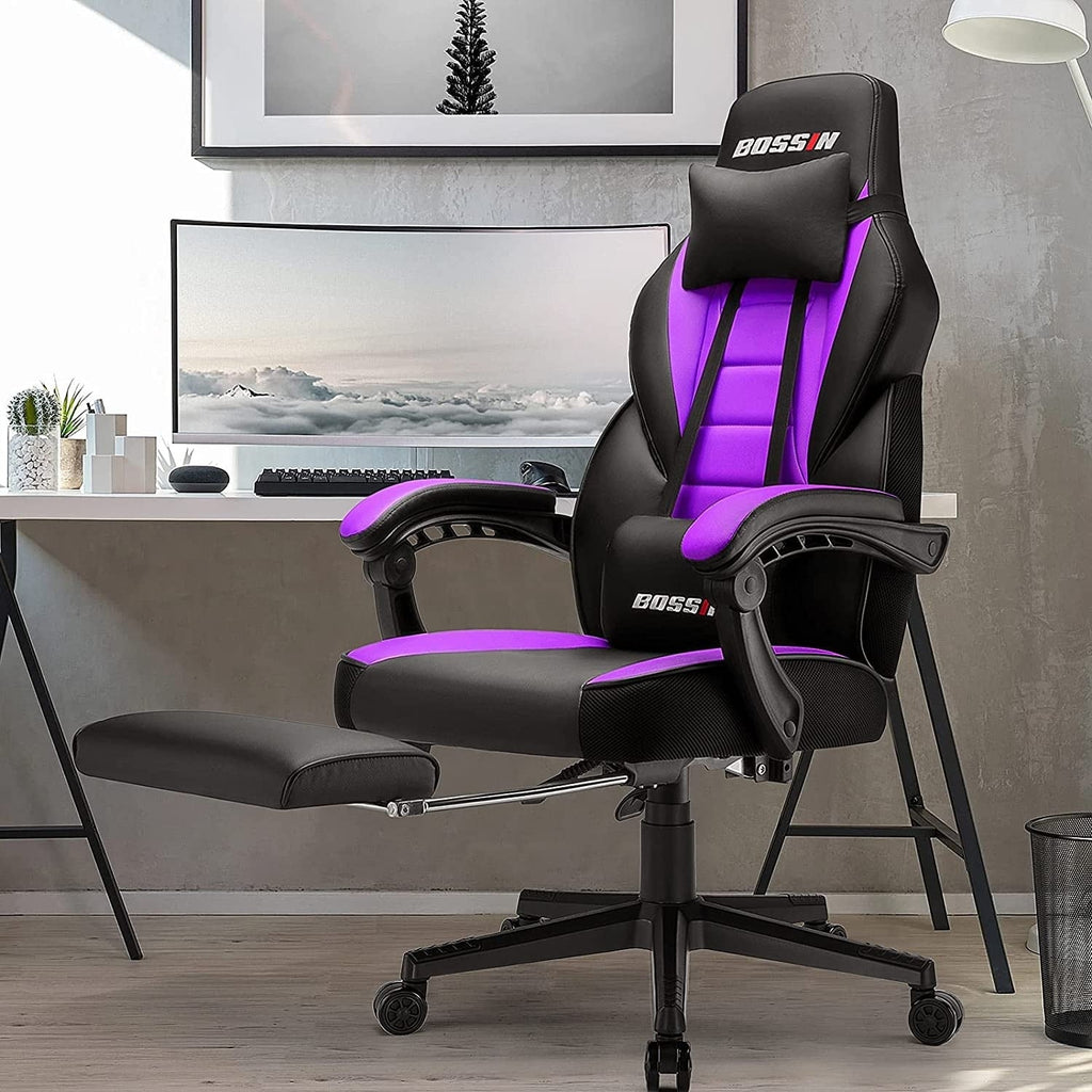 Chaise de jeu de style course BOSSIN, chaise de jeu grande et grande de 300 lb, chaise d'ordinateur à dossier haut