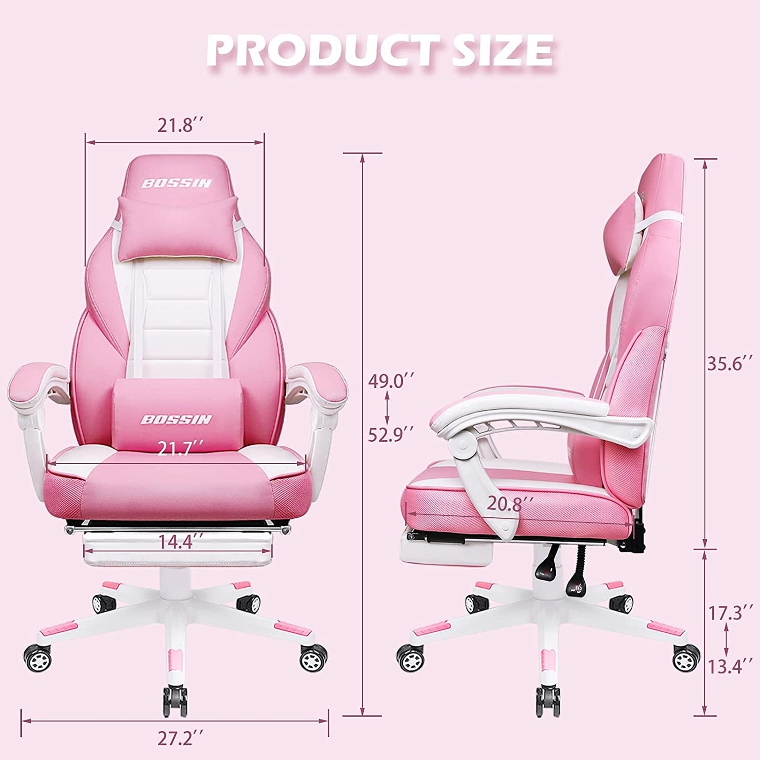 Chaise de jeu de style course BOSSIN, chaise de jeu grande et grande de 300 lb, chaise d'ordinateur à dossier haut
