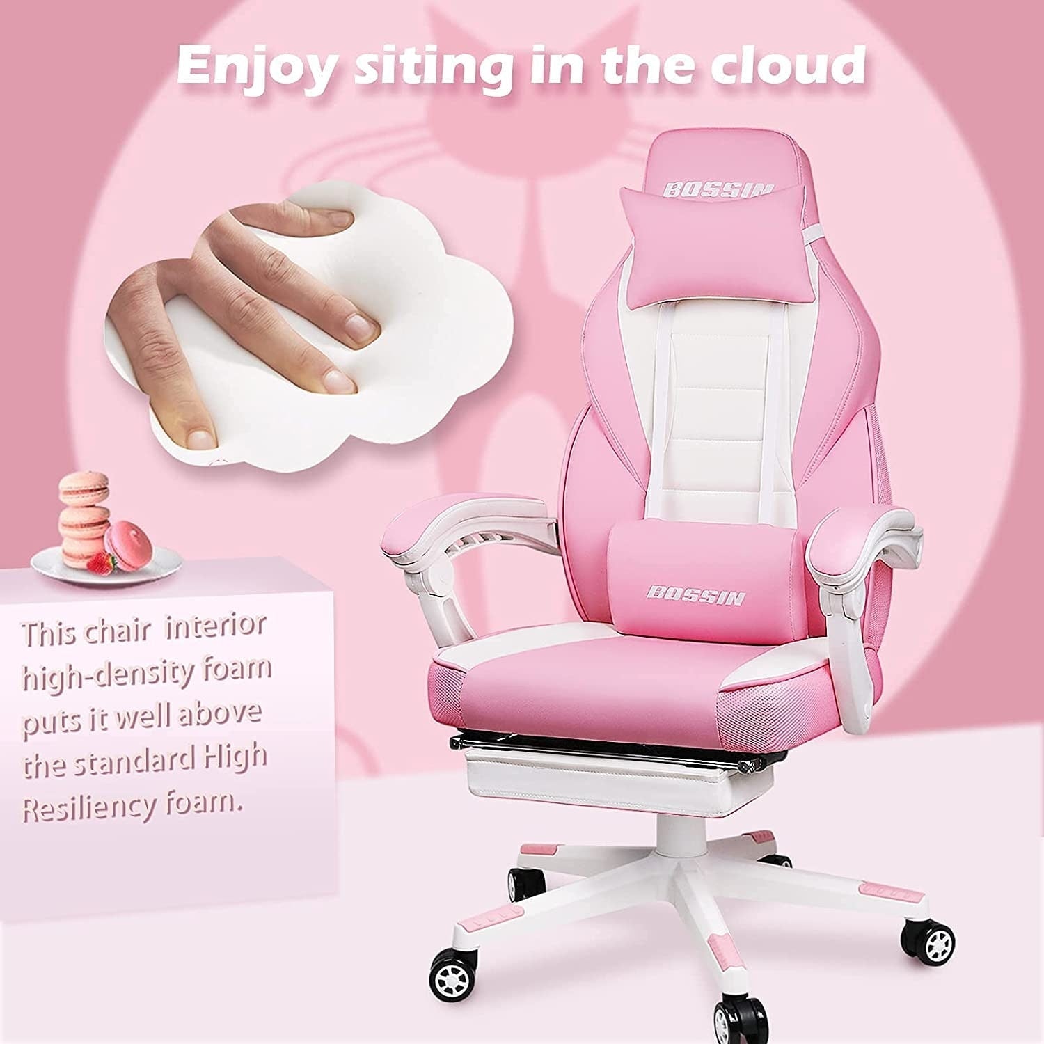 Chaise de jeu de style course BOSSIN, chaise de jeu grande et grande de 300 lb, chaise d'ordinateur à dossier haut