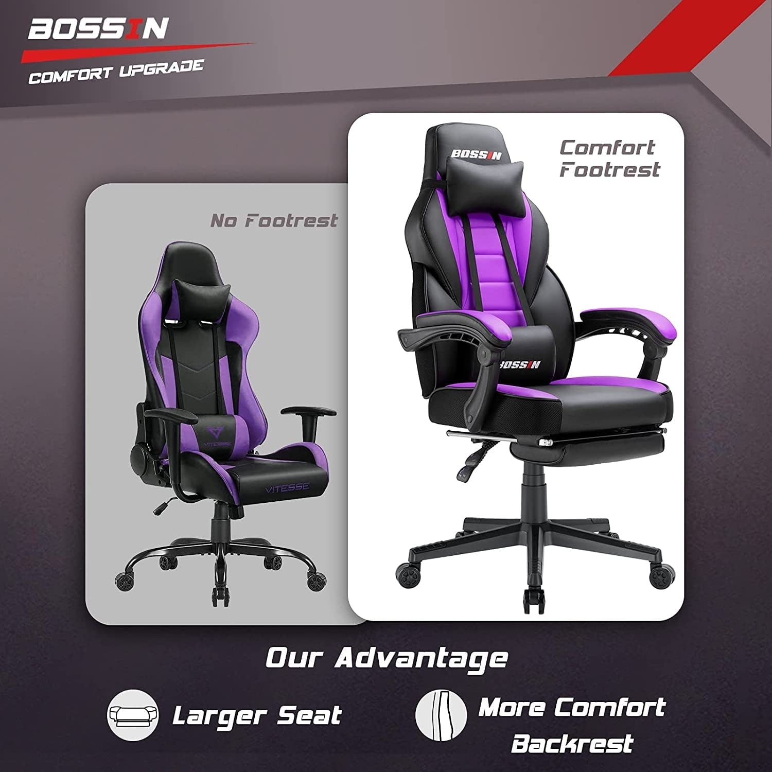 Chaise de jeu de style course BOSSIN, chaise de jeu grande et grande de 300 lb, chaise d'ordinateur à dossier haut
