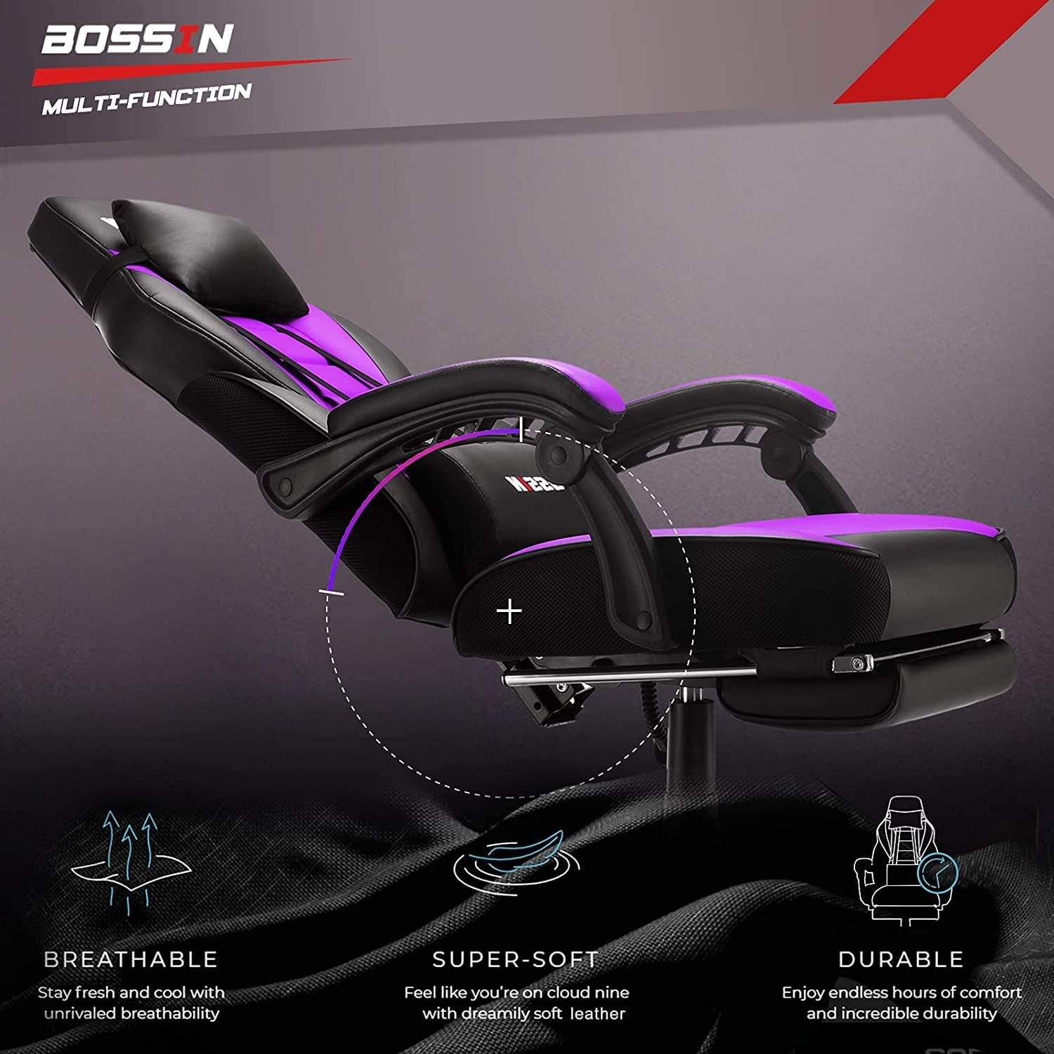 Chaise de jeu de style course BOSSIN, chaise de jeu grande et grande de 300 lb, chaise d'ordinateur à dossier haut