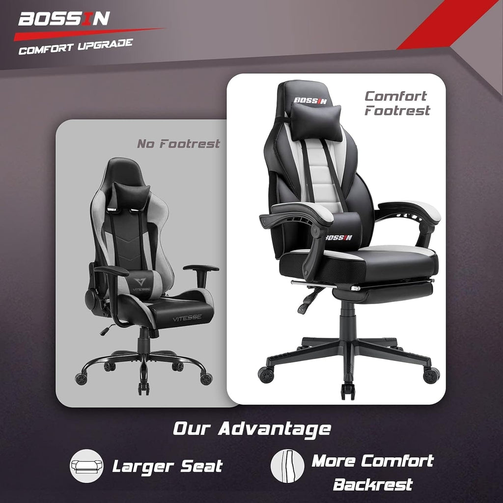 Chaise de jeu de style course BOSSIN, chaise de jeu grande et grande de 300 lb, chaise d'ordinateur à dossier haut