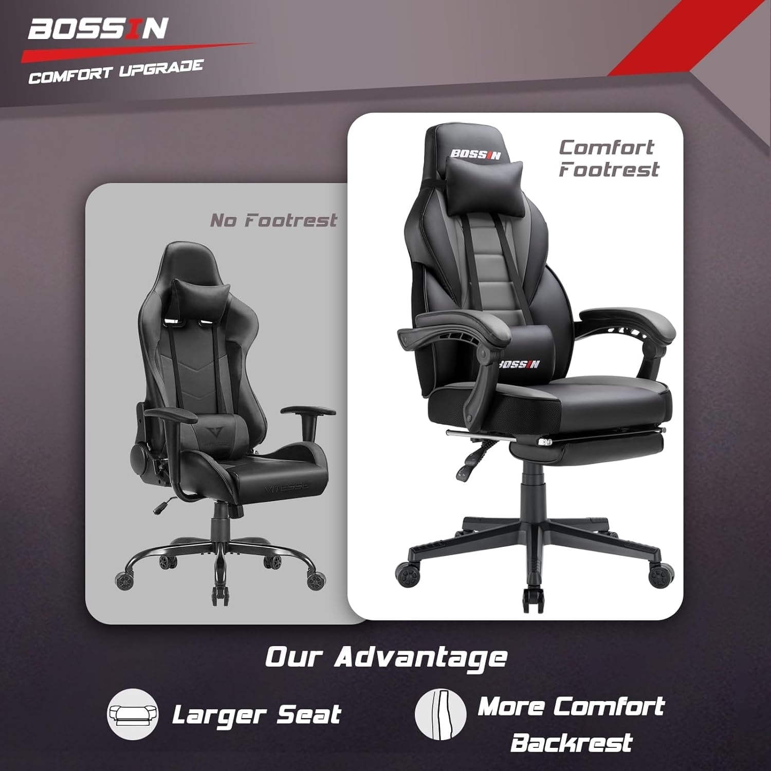 Chaise de jeu de style course BOSSIN, chaise de jeu grande et grande de 300 lb, chaise d'ordinateur à dossier haut