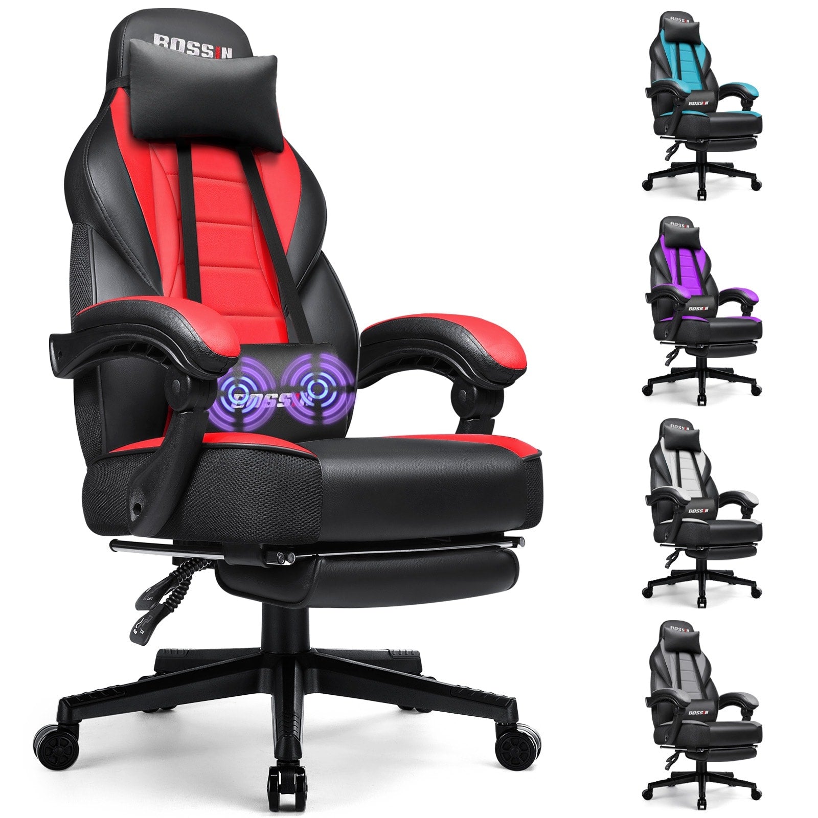 Chaise de jeu de style course BOSSIN, chaise de jeu grande et grande de 300 lb, chaise d'ordinateur à dossier haut