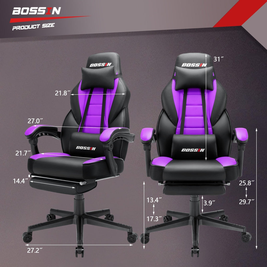 Chaise de jeu de style course BOSSIN, chaise de jeu grande et grande de 300 lb, chaise d'ordinateur à dossier haut