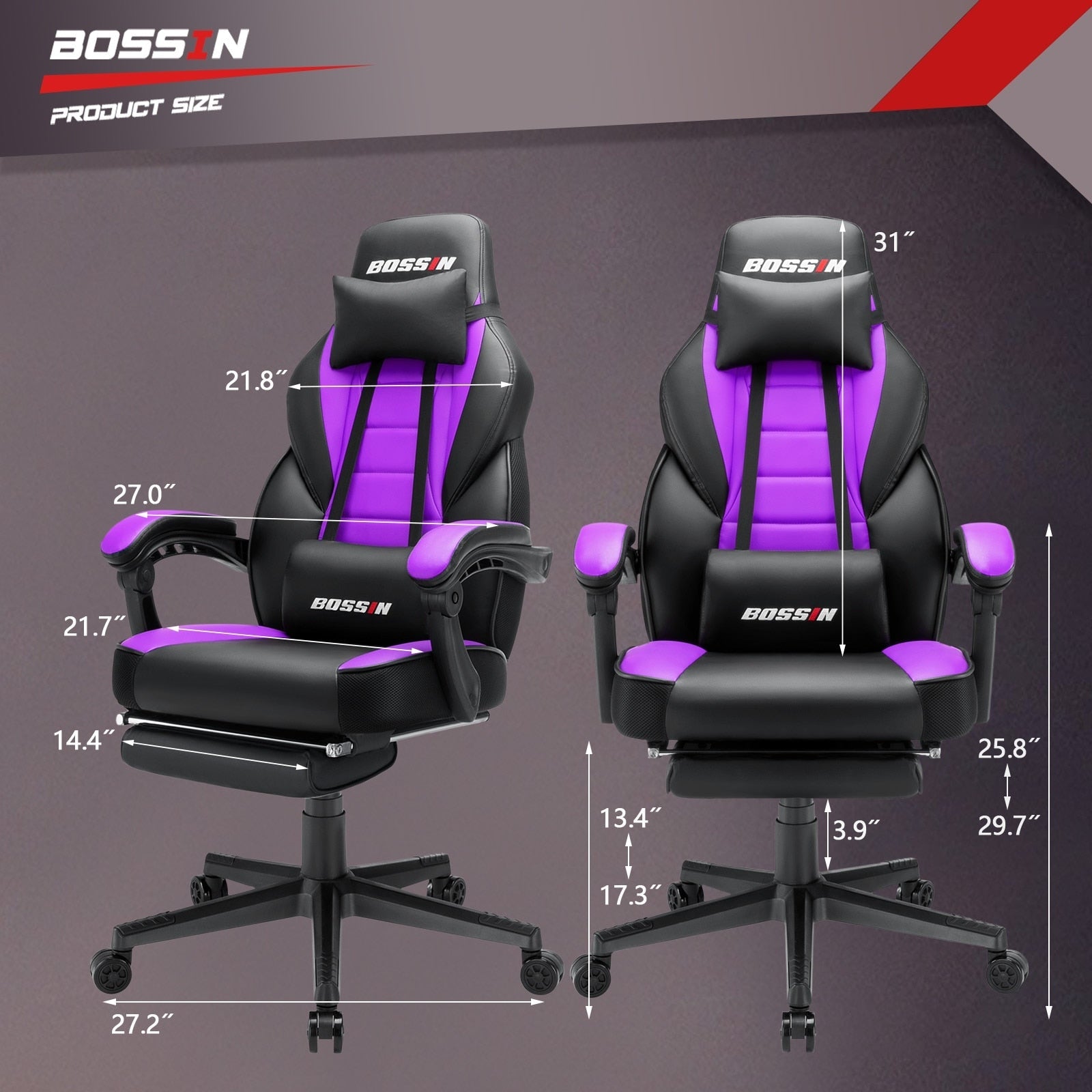 Chaise de jeu de style course BOSSIN, chaise de jeu grande et grande de 300 lb, chaise d'ordinateur à dossier haut