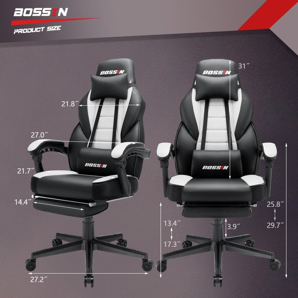 Chaise de jeu de style course BOSSIN, chaise de jeu grande et grande de 300 lb, chaise d'ordinateur à dossier haut