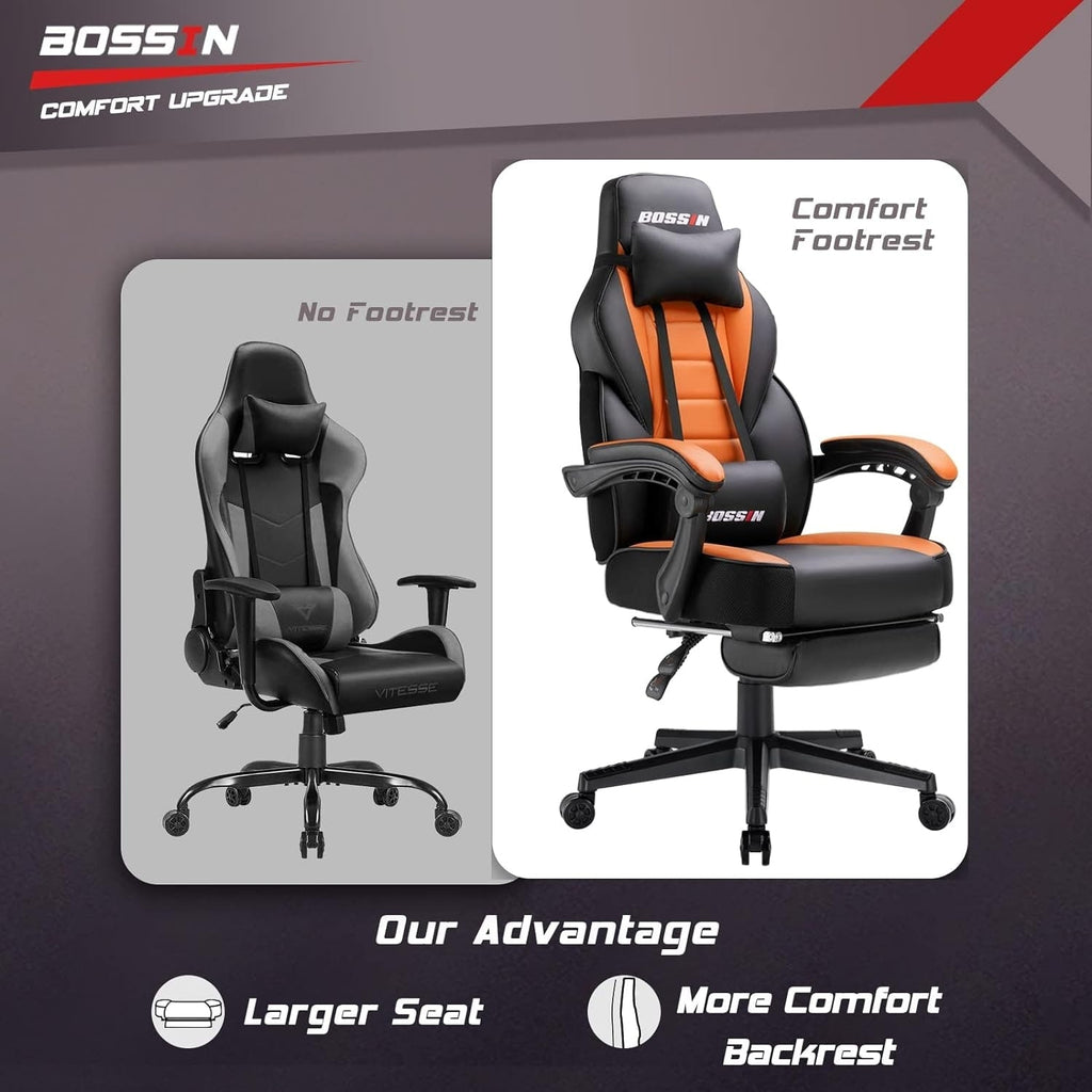 Chaise de jeu de style course BOSSIN, chaise de jeu grande et grande de 300 lb, chaise d'ordinateur à dossier haut