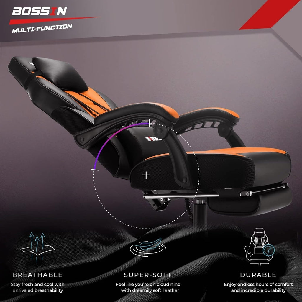 Chaise de jeu de style course BOSSIN, chaise de jeu grande et grande de 300 lb, chaise d'ordinateur à dossier haut