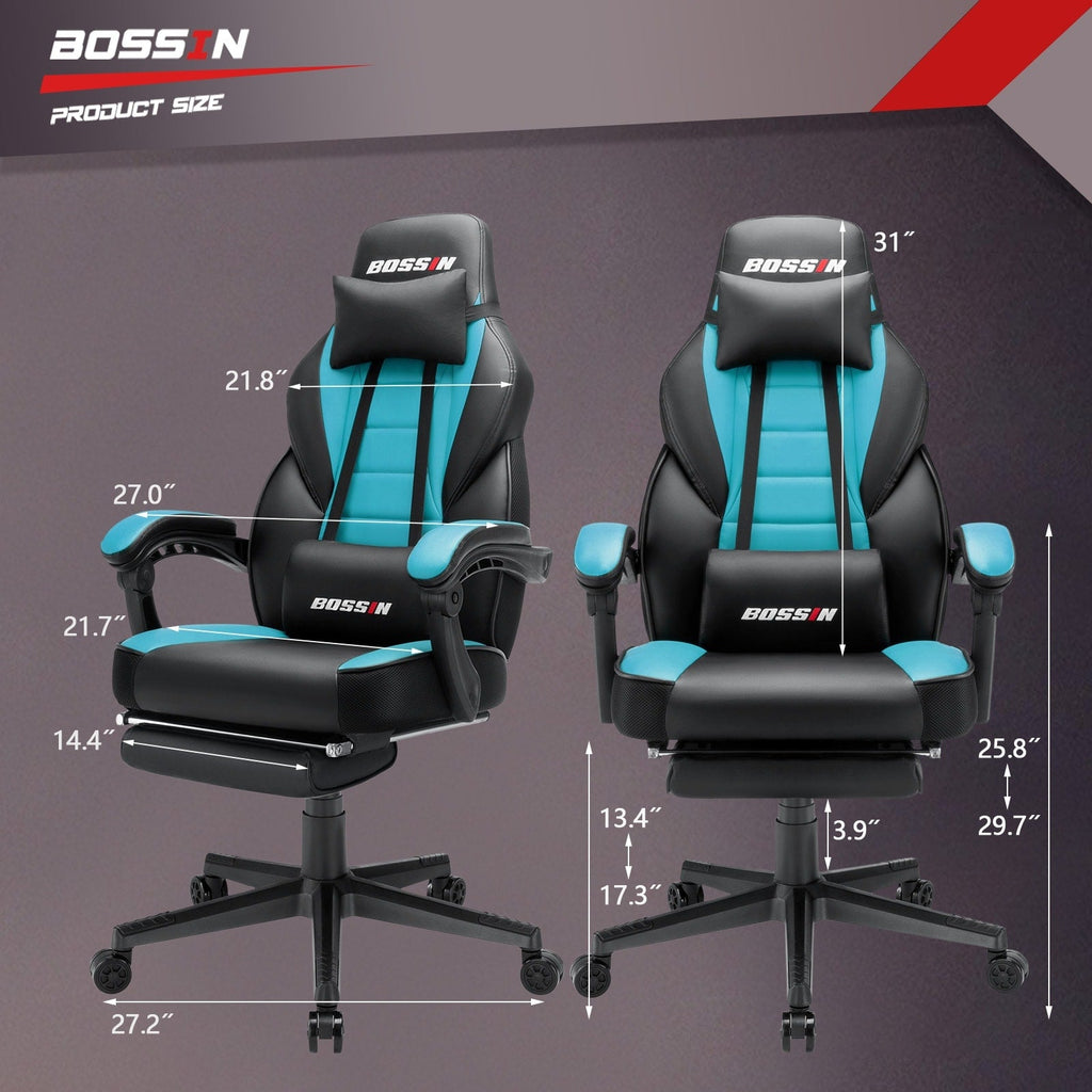 Chaise de jeu de style course BOSSIN, chaise de jeu grande et grande de 300 lb, chaise d'ordinateur à dossier haut