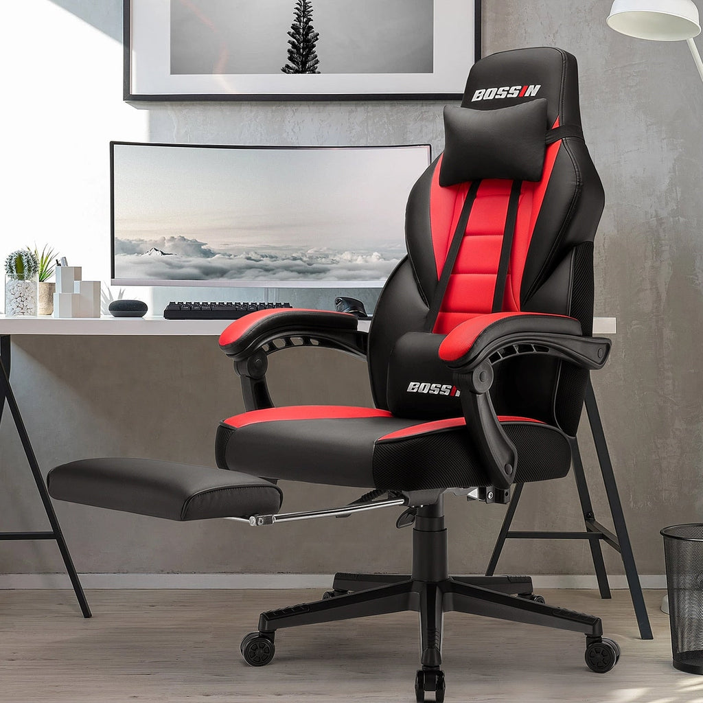 Chaise de jeu de style course BOSSIN, chaise de jeu grande et grande de 300 lb, chaise d'ordinateur à dossier haut