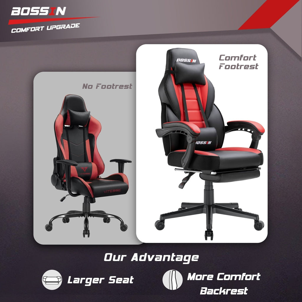 Chaise de jeu de style course BOSSIN, chaise de jeu grande et grande de 300 lb, chaise d'ordinateur à dossier haut