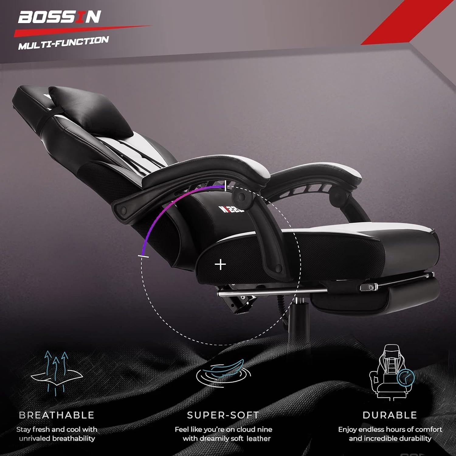Chaise de jeu de style course BOSSIN, chaise de jeu grande et grande de 300 lb, chaise d'ordinateur à dossier haut