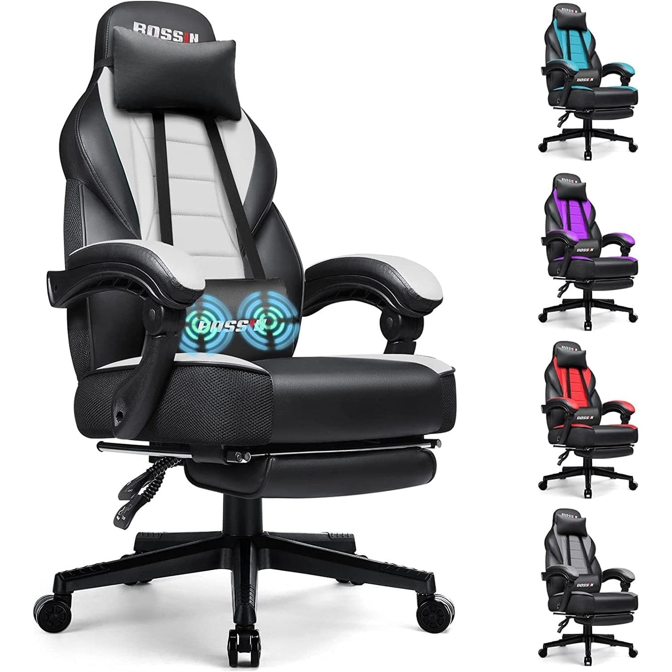 Chaise de jeu de style course BOSSIN, chaise de jeu grande et grande de 300 lb, chaise d'ordinateur à dossier haut
