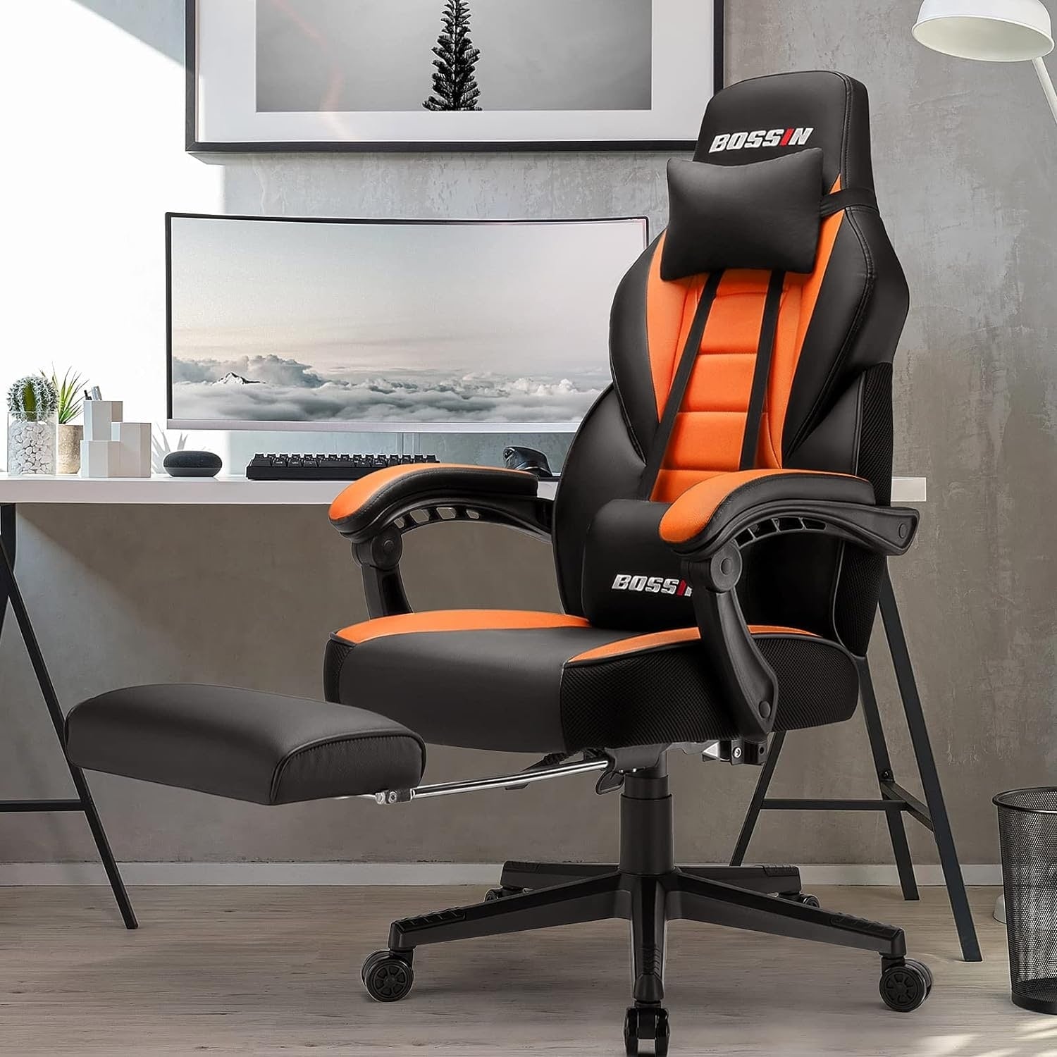 Chaise de jeu de style course BOSSIN, chaise de jeu grande et grande de 300 lb, chaise d'ordinateur à dossier haut
