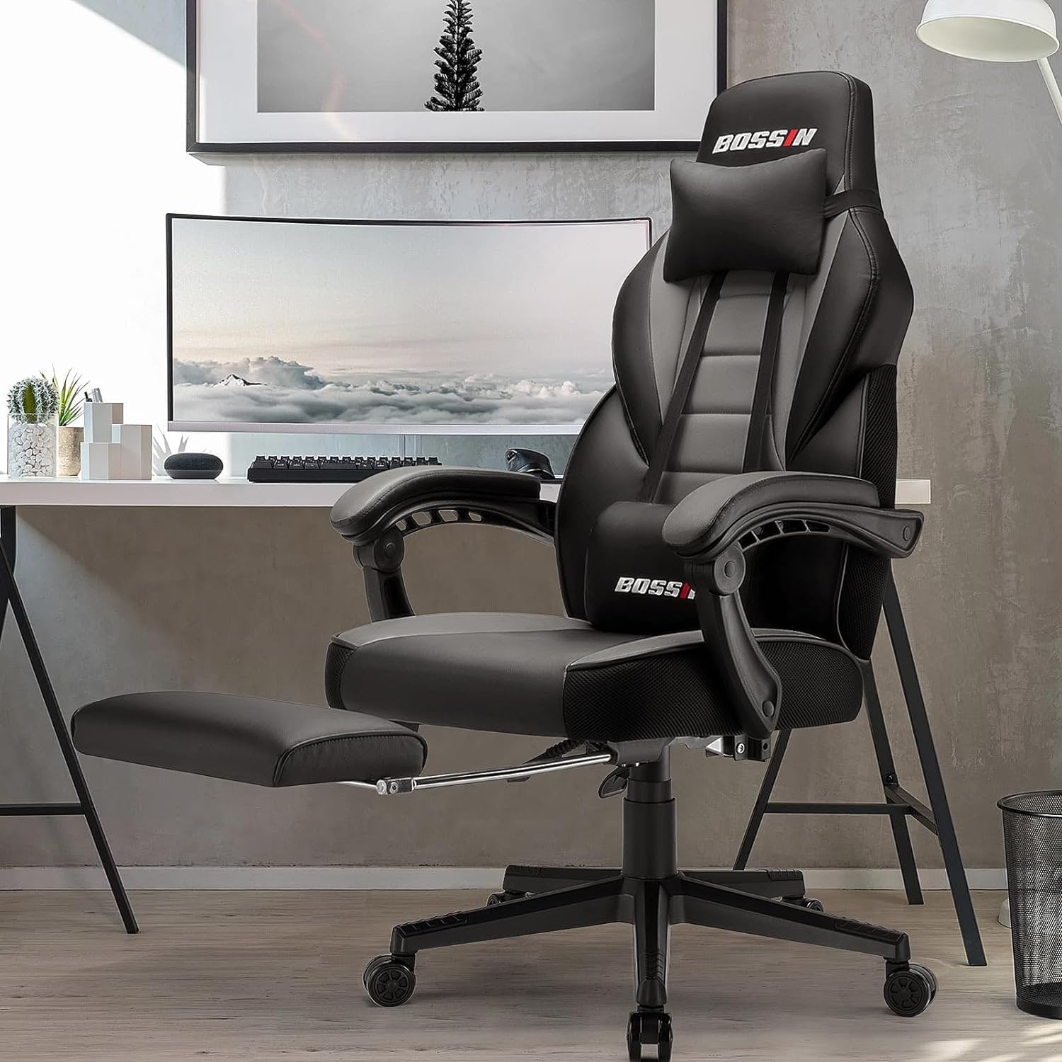 Chaise de jeu de style course BOSSIN, chaise de jeu grande et grande de 300 lb, chaise d'ordinateur à dossier haut