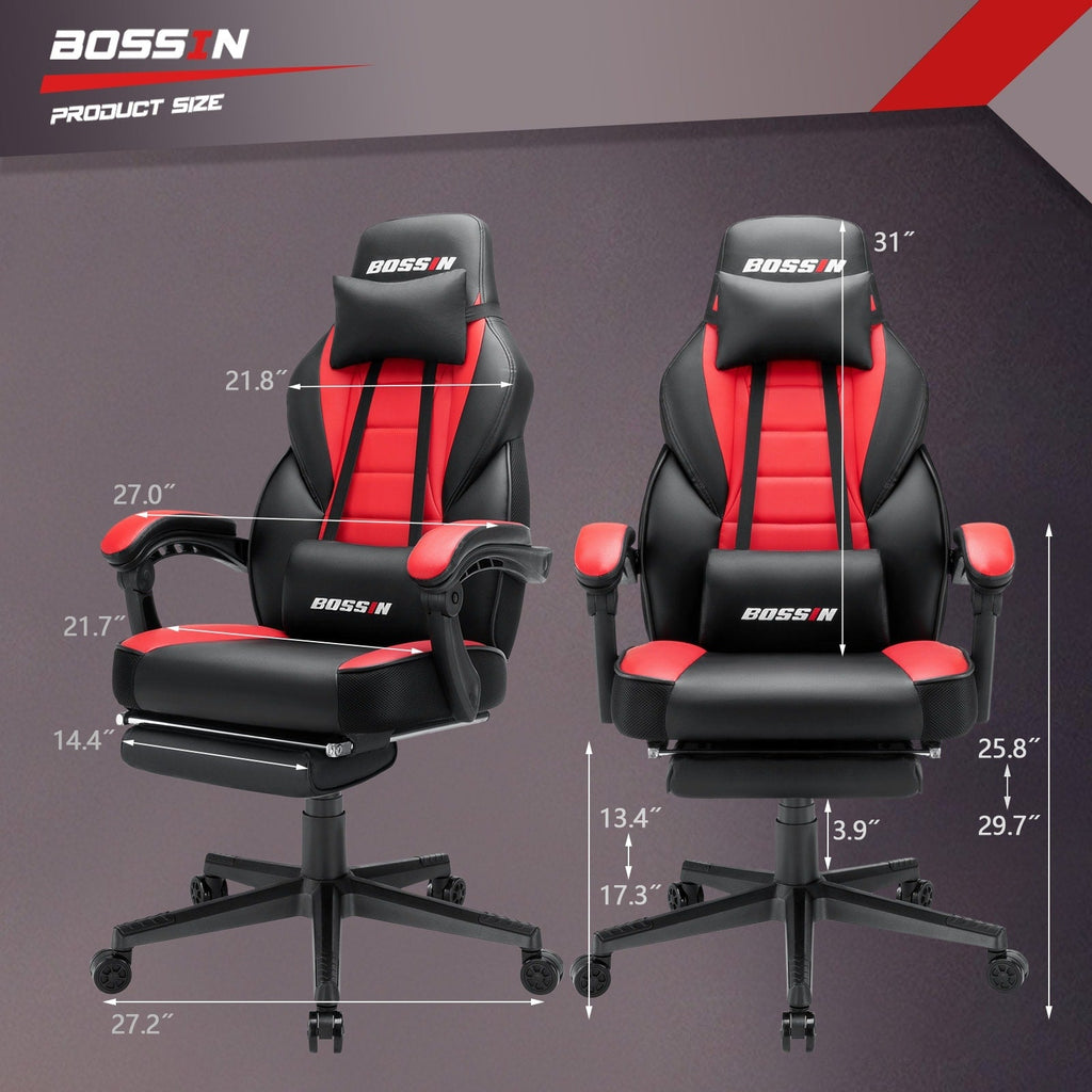 Chaise de jeu de style course BOSSIN, chaise de jeu grande et grande de 300 lb, chaise d'ordinateur à dossier haut