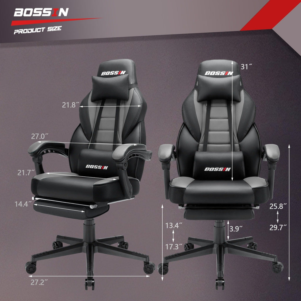 Chaise de jeu de style course BOSSIN, chaise de jeu grande et grande de 300 lb, chaise d'ordinateur à dossier haut