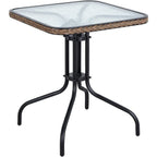 Table carrée en verre trempé BTEXPERT pour intérieur et extérieur, 28 po, avec garniture en rotin noir et 3 chaises empilables en rotin noir pour restaurant
