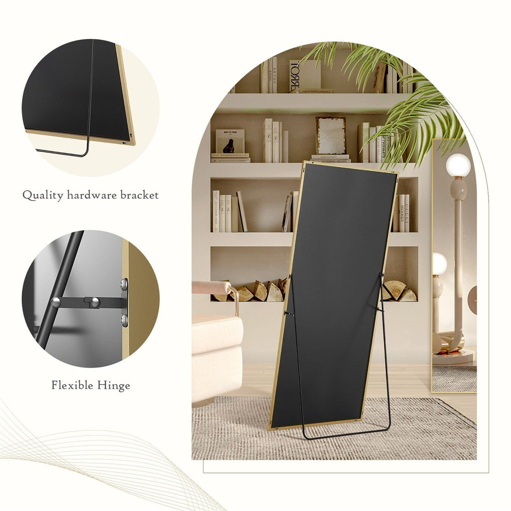 Miroir pleine longueur avec support, miroir de sol avec cadre en alliage d'aluminium pour chambre à coucher, miroir mural sur pied pour vestiaire