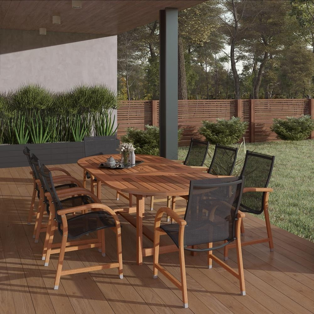 Ensemble de salle à manger d'extérieur ovale extensible en eucalyptus Bahamas, 9 pièces