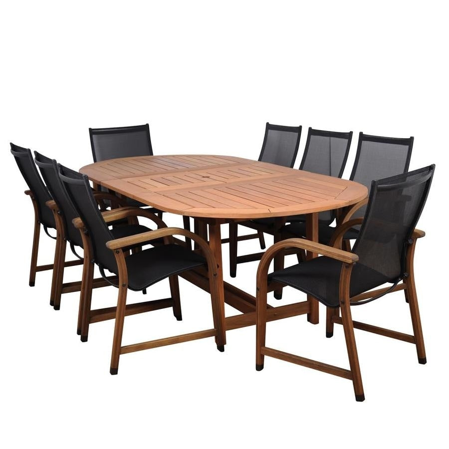 Ensemble de salle à manger d'extérieur ovale extensible en eucalyptus Bahamas, 9 pièces