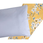 Parure de lit en coton jaune et gris à motif fleurs de cerisier Bahar