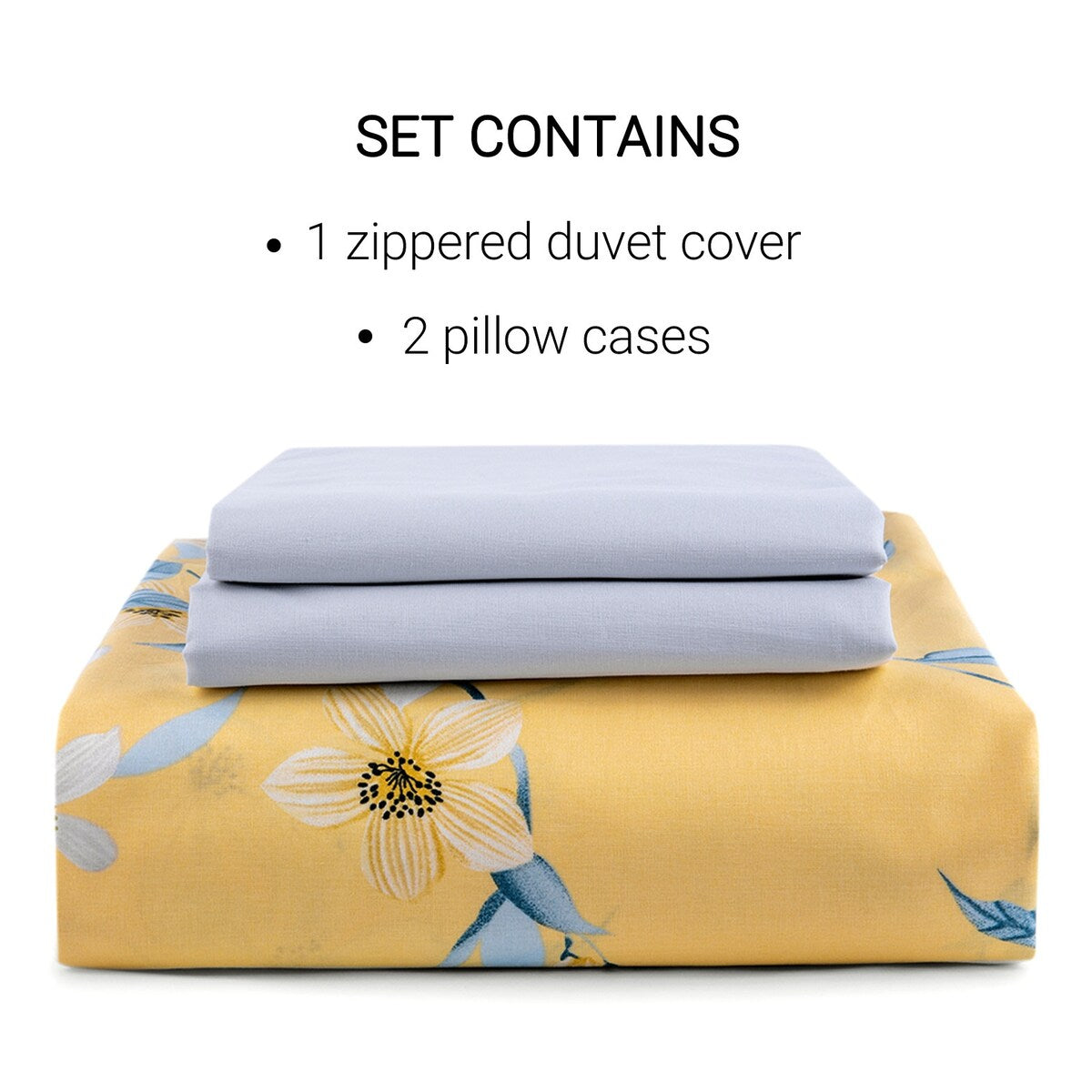 Parure de lit en coton jaune et gris à motif fleurs de cerisier Bahar
