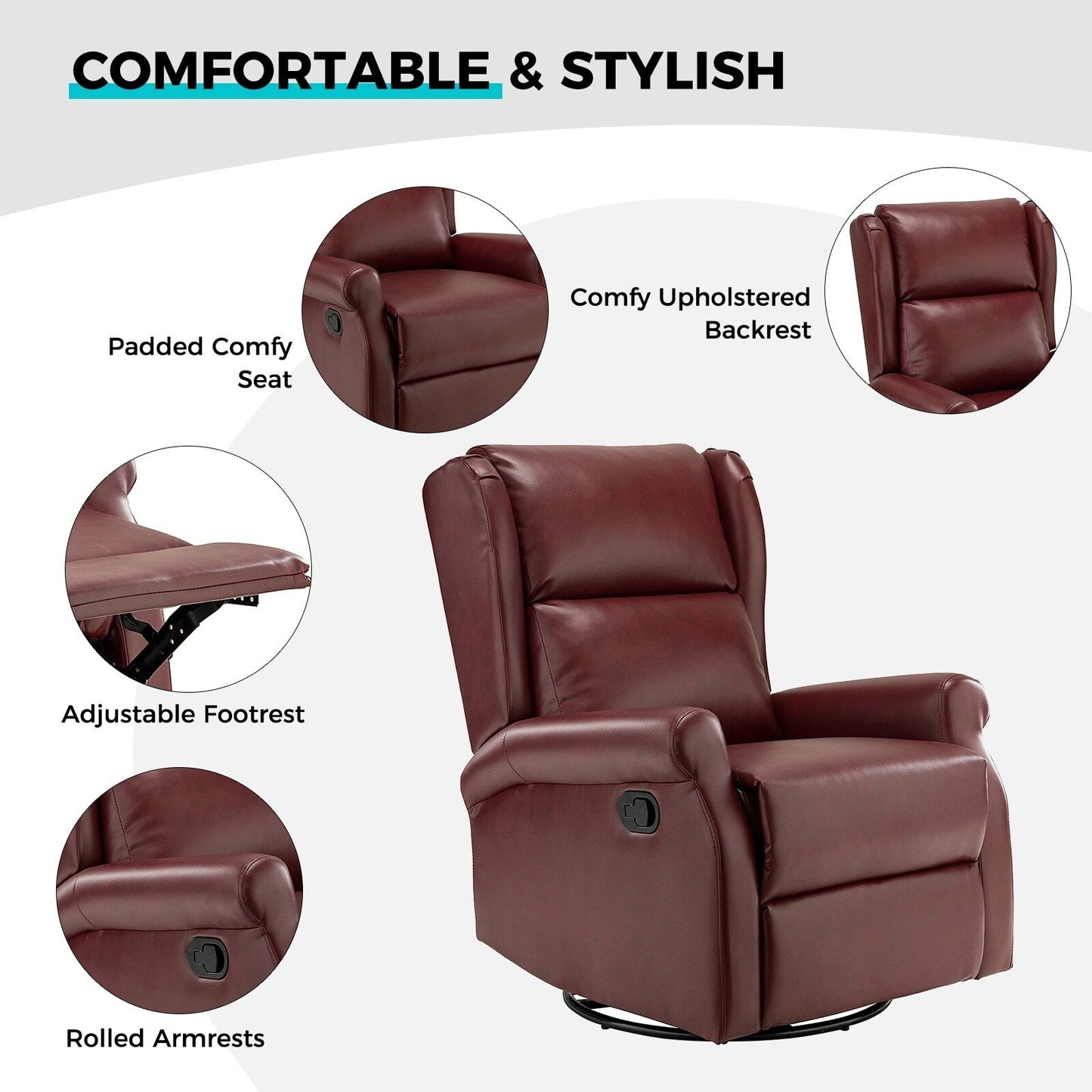 Chaise pivotante contemporaine pour chambre d'enfant Baksoho en similicuir avec base en métal par HULALA HOME