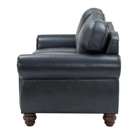 Canapé Balvino 81 en cuir véritable de style transitionnel avec accoudoirs roulés, garniture cloutée et coussins amovibles
