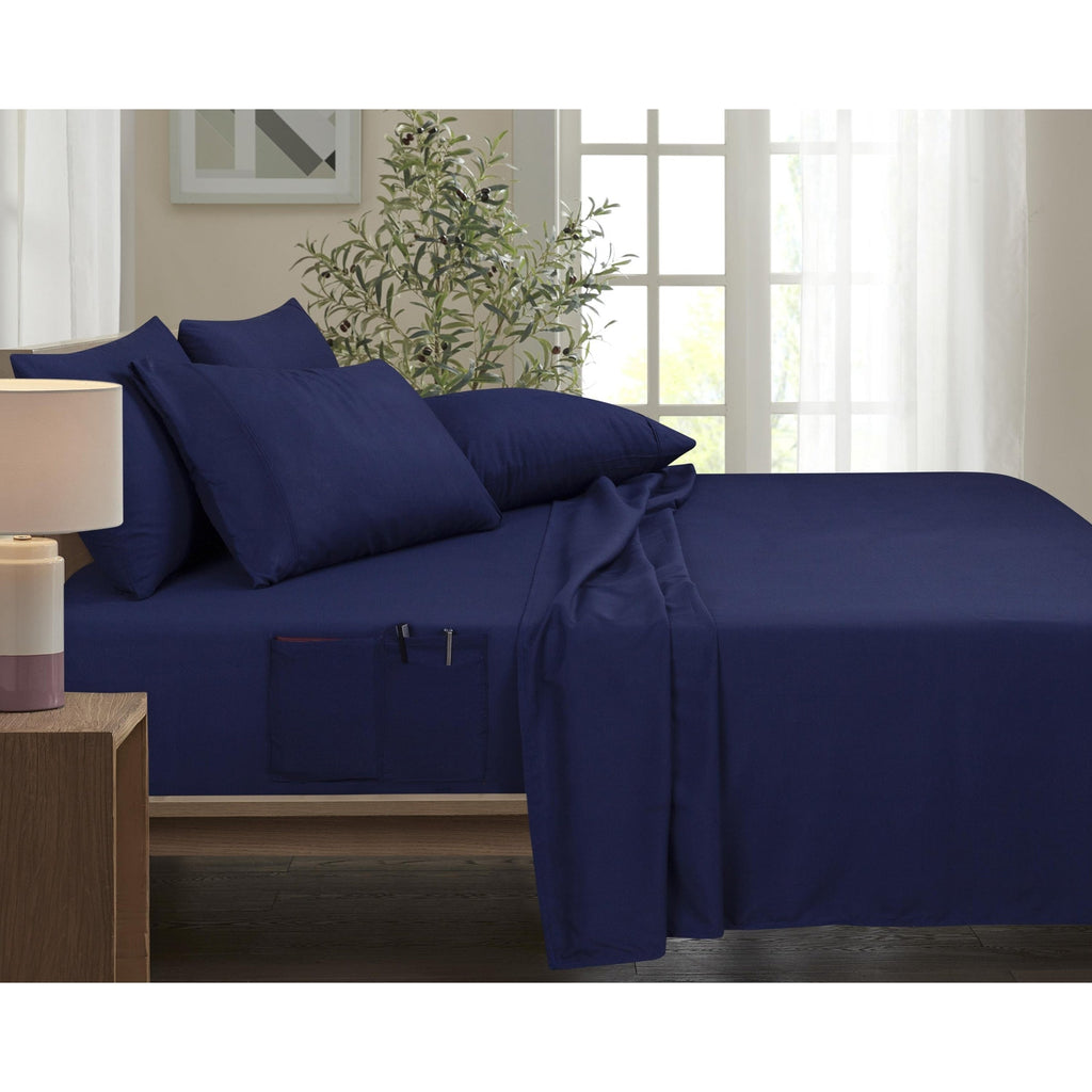 Ensemble de draps Smart Pocket 6 pièces en rayonne de bambou, 1 800 fils au pouce carré