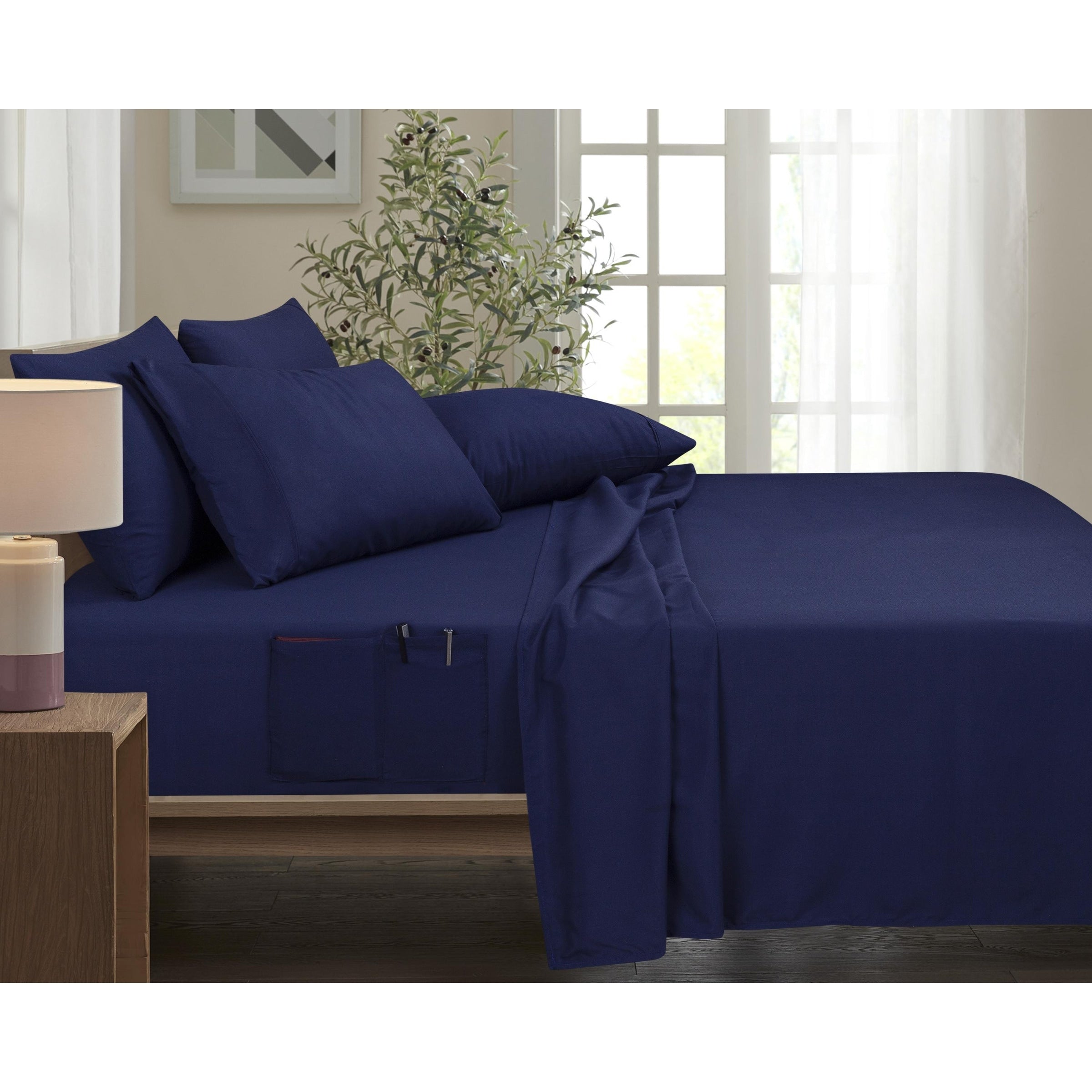 Ensemble de draps Smart Pocket 6 pièces en rayonne de bambou, 1 800 fils au pouce carré