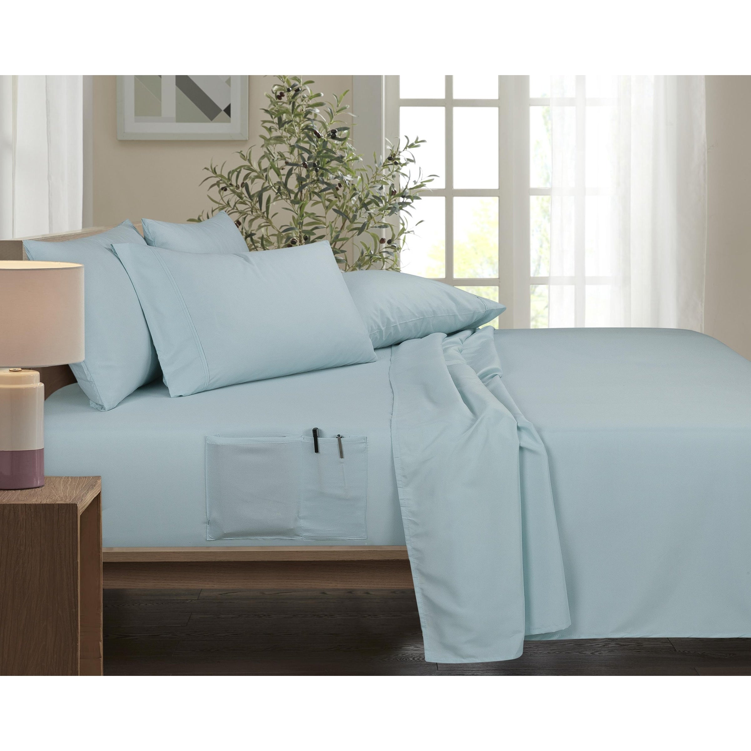 Ensemble de draps Smart Pocket 6 pièces en rayonne de bambou, 1 800 fils au pouce carré