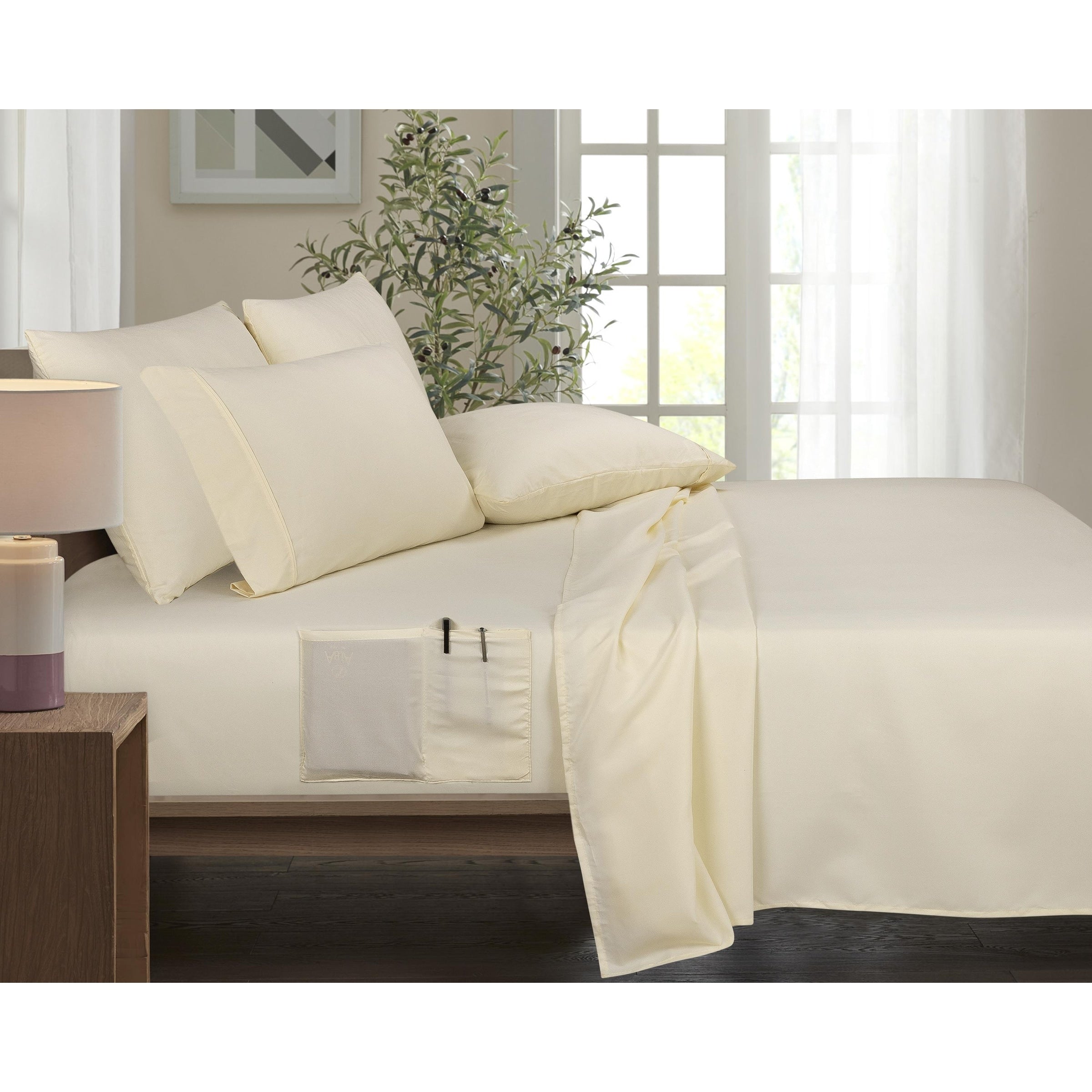 Ensemble de draps Smart Pocket 6 pièces en rayonne de bambou, 1 800 fils au pouce carré