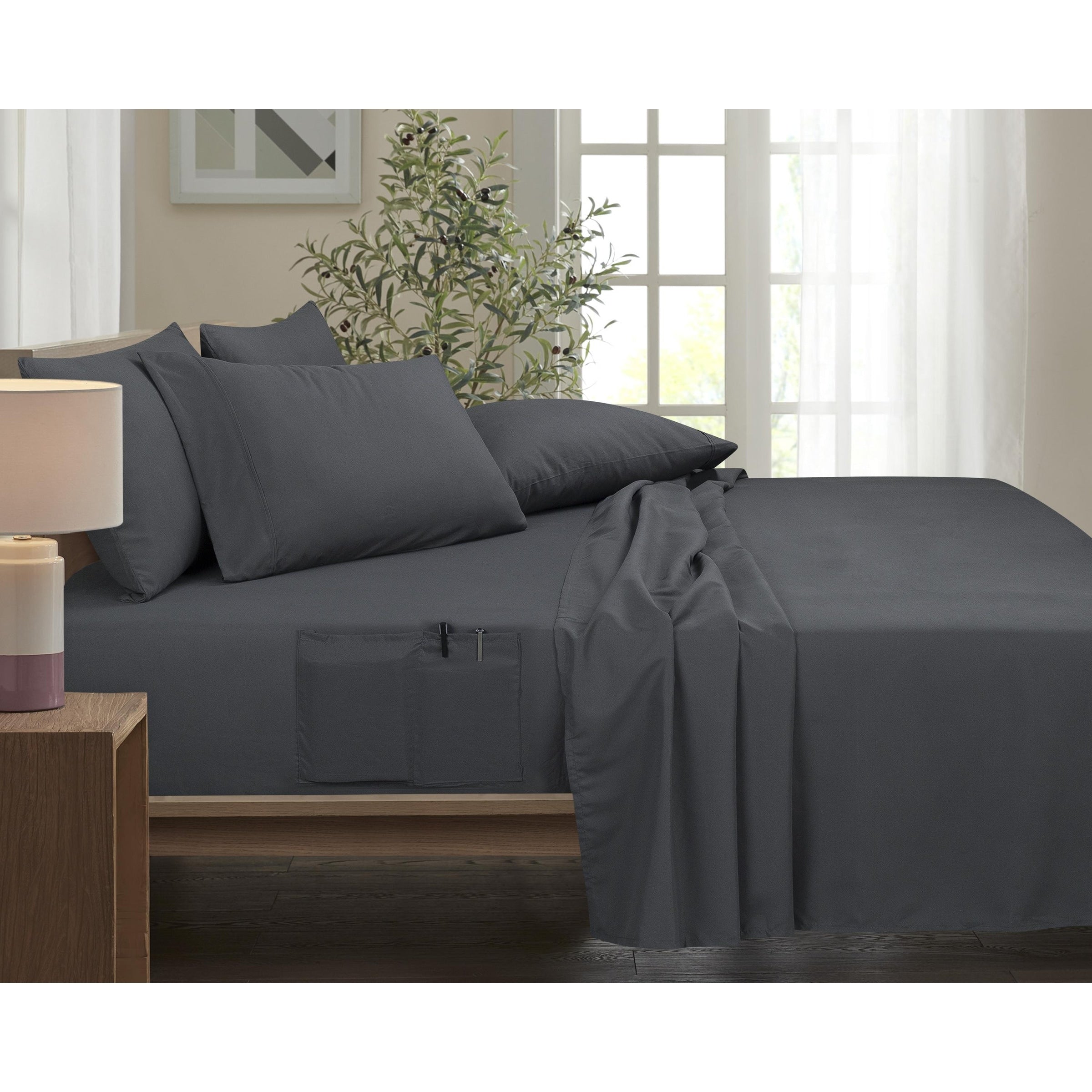 Ensemble de draps Smart Pocket 6 pièces en rayonne de bambou, 1 800 fils au pouce carré