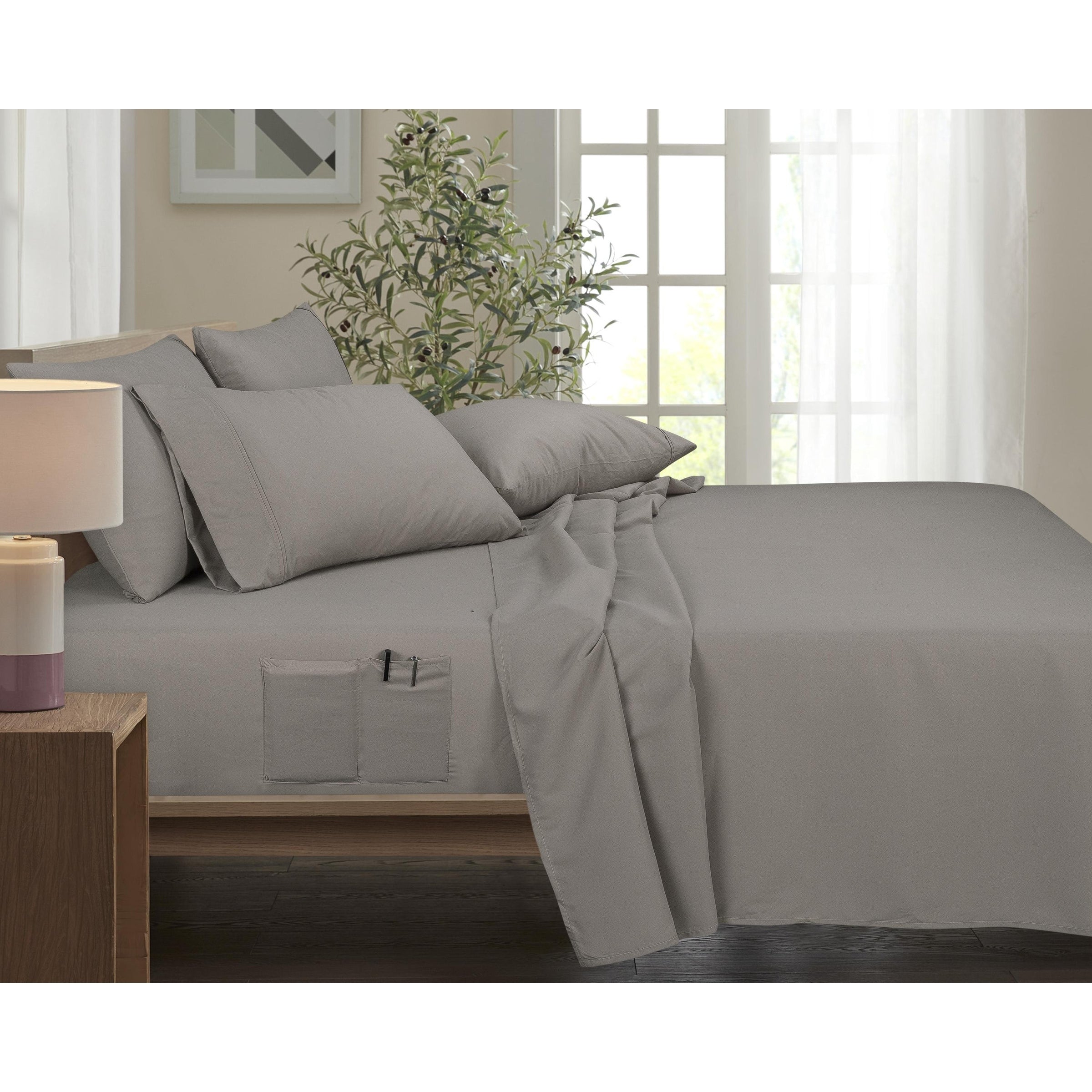 Ensemble de draps Smart Pocket 6 pièces en rayonne de bambou, 1 800 fils au pouce carré