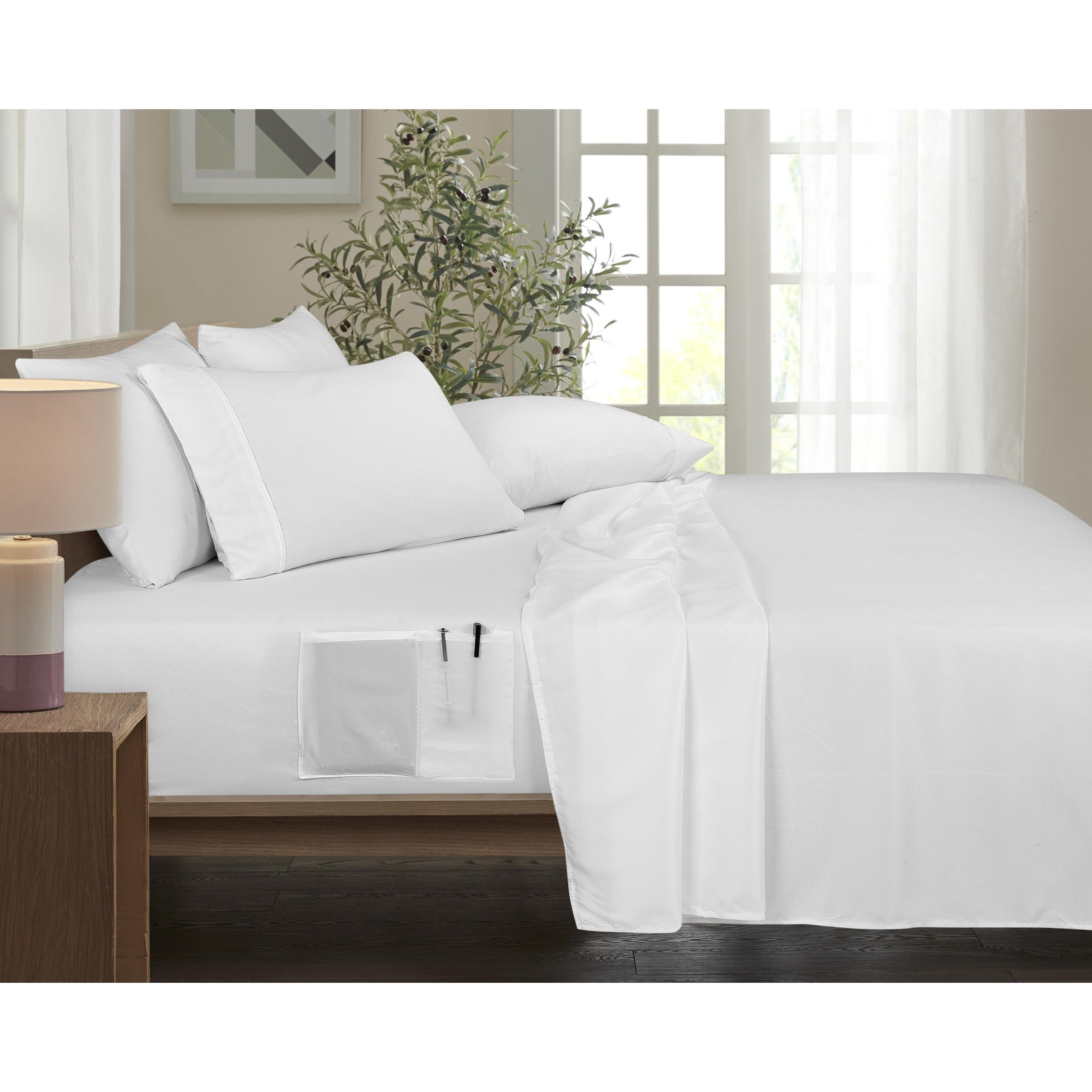 Ensemble de draps Smart Pocket 6 pièces en rayonne de bambou, 1 800 fils au pouce carré