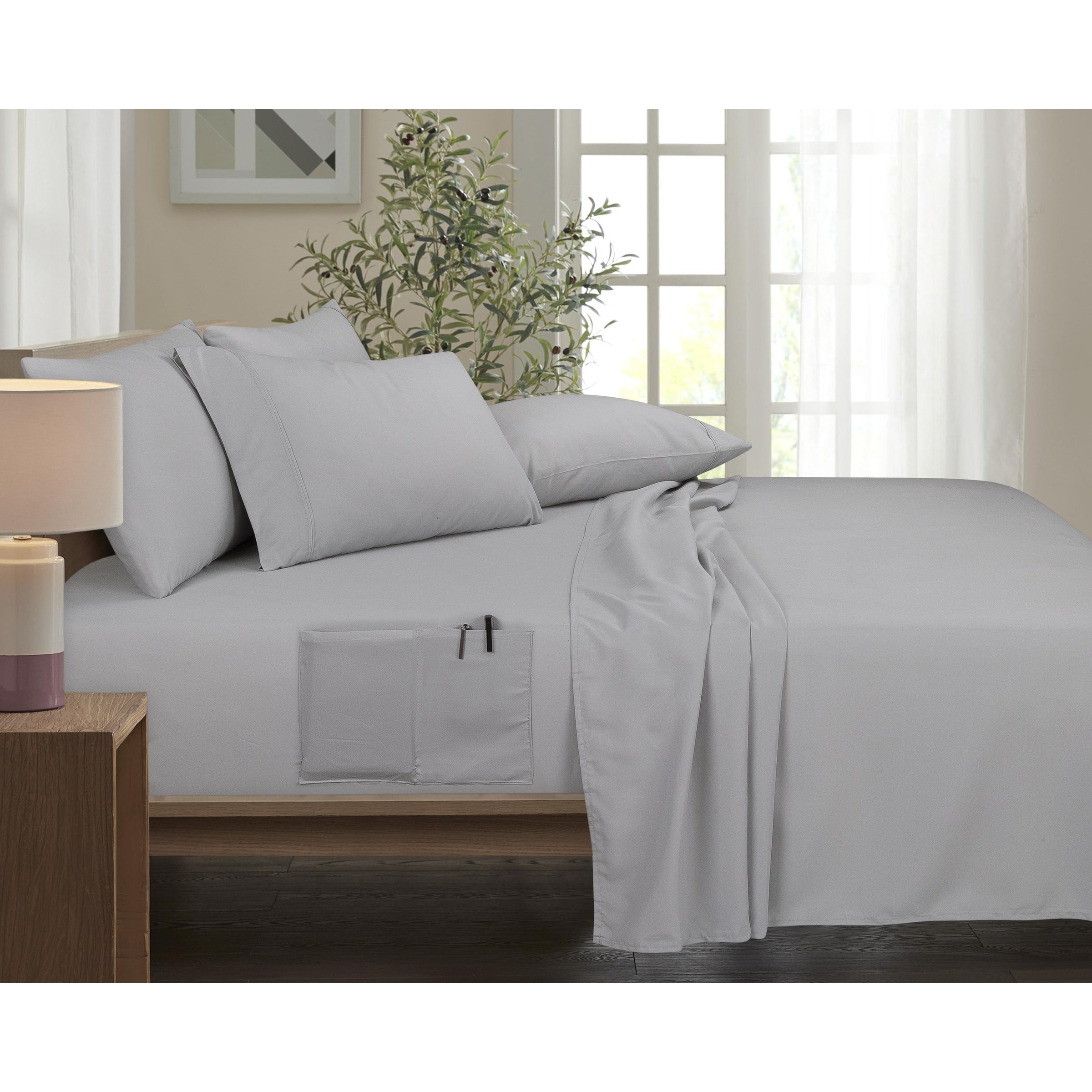 Ensemble de draps Smart Pocket 6 pièces en rayonne de bambou, 1 800 fils au pouce carré