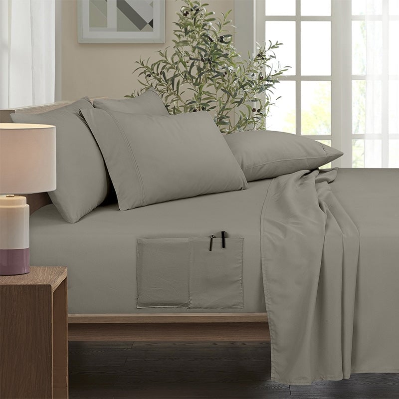 Ensemble de draps Smart Pocket 6 pièces en rayonne de bambou, 1 800 fils au pouce carré