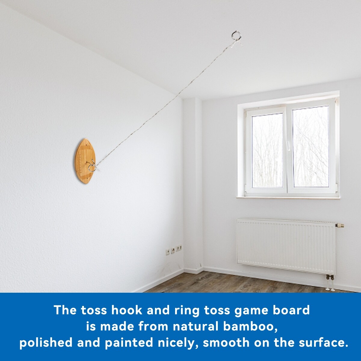 Jeu de lancer d'anneaux et de crochets de football GSE™. Jeu de lancer d'anneaux mural en bambou naturel pour l'extérieur et l'intérieur.